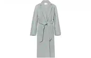 美洋 纯色混纺人字纹中长款双面呢大衣 女款 灰蓝色