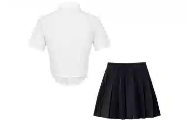 九条喵 徽章收腰修身短袖衬衫徽章领带纯色百褶半身裙制服套装 女款