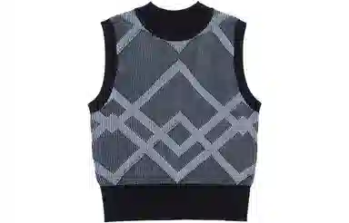 中国李宁 线条提花圆领套头背心 女款 黑色提花