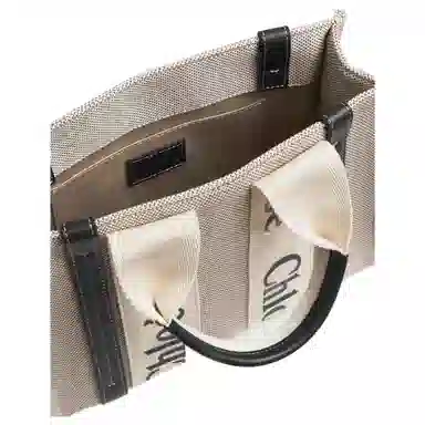 Chloe Woody Tote Beige/Navy