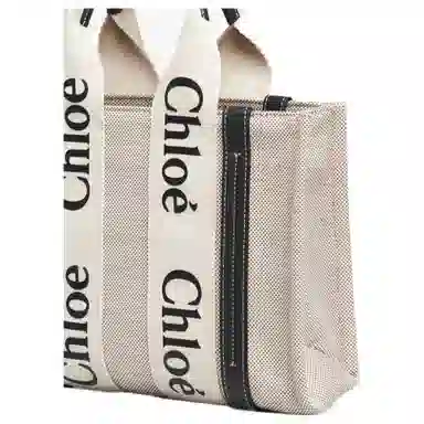Chloe Woody Tote Beige/Navy
