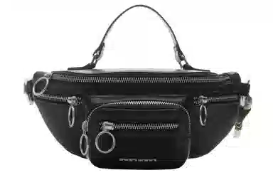 中国李宁 运动时尚 合成革 单肩斜挎胸包 男女同款情侣款 黑色