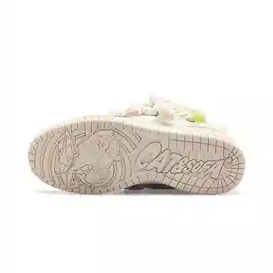 猫与沙发 脏辫系列 休闲 破碎设计 破坏蕾丝 低帮 板鞋 男女同款 米色