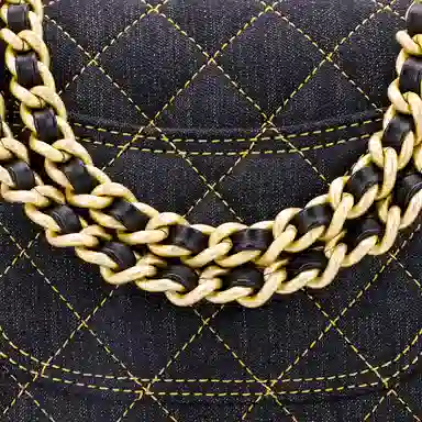 CHANEL Classic Chain Denim Messenger Bag Small Black