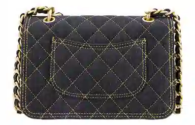 CHANEL Classic Chain Denim Messenger Bag Small Black