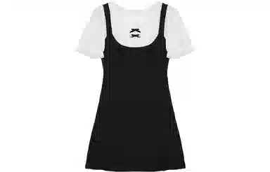 小镇姗姗 复古甜美假两件撞色短袖连衣裙 黑白