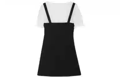 小镇姗姗 复古甜美假两件撞色短袖连衣裙 黑白