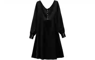 小镇姗姗 纯色灯笼长袖连衣裙