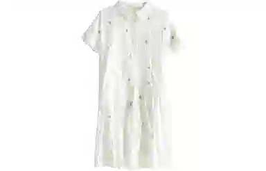 小镇姗姗 纯色方领中长款中腰短袖连衣裙 星星白