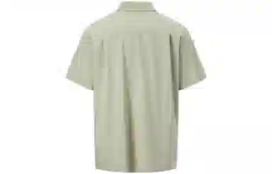 中国李宁 字母印花宽松休闲单排扣短袖衬衫 男款 榆枝绿