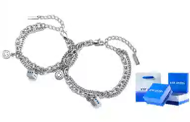 ENFANTIN Classic Dice Couple Bracelet Y2K Titanium Steel Silver Adjustable Double Layer