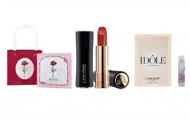 兰蔻 菁纯柔润/小蛮腰口红/粉金口红/小蛮腰粉金管+是我香水+粉色浪漫玫瑰礼盒 滋润显气色