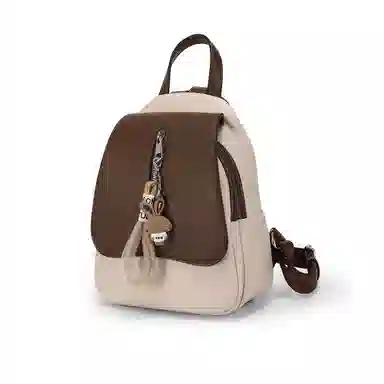 稻草人 时尚百搭通勤休闲 聚氨酯 书包背包双肩包 女款 米白配啡