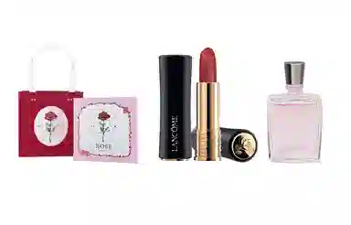 兰蔻 菁纯柔润/小蛮腰口红/粉金口红/小蛮腰粉金管+奇迹香氛+粉色浪漫玫瑰礼盒 滋润显气色