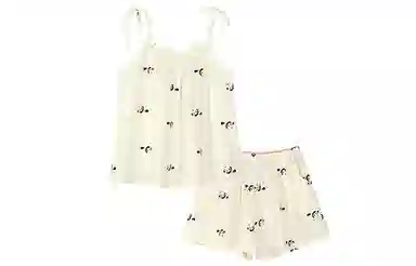 同语 睡衣女吊带夏季梭织纯棉套装薄女士可爱甜美可外穿夏天家居服 家居套装 女款 橘白色墨纹熊猫