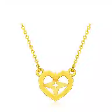 周大福 镂空爱心四芒星四角星星心形 足金 按克计价 项链 女款