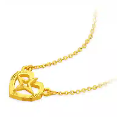 周大福 镂空爱心四芒星四角星星心形 足金 按克计价 项链 女款