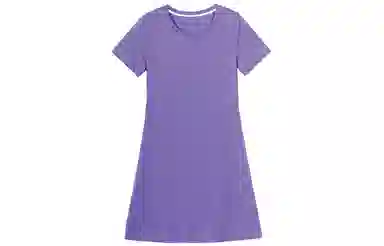 小镇姗姗 纯色圆领宽松套头短袖连衣裙