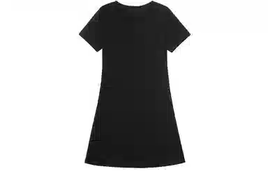 小镇姗姗 纯色圆领宽松套头短袖连衣裙