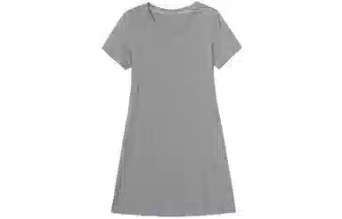 小镇姗姗 纯色圆领宽松套头短袖连衣裙