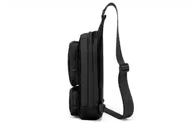 马莎兰缇 小众休闲简约纯色户外出行通勤大容量防泼水潮流 牛津纺 单肩斜挎胸包 男款 烟灰色/黑色