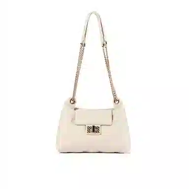 稻草人 秋冬流行百搭小众高级质感五金链条 聚氨酯 菱格包单肩斜挎包 女款 黑色米白