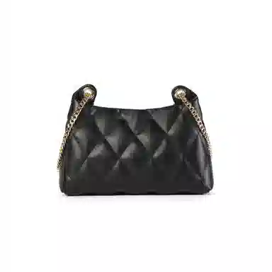 稻草人 秋冬流行百搭小众高级质感五金链条 聚氨酯 菱格包单肩斜挎包 女款 黑色米白