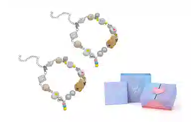 饰伴 卡通立体小熊 个性创意可爱卡通小熊爱心圆珠多元素 手链 男女同款情侣款