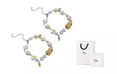 饰伴 卡通立体小熊 个性创意可爱卡通小熊爱心圆珠多元素 手链 男女同款情侣款