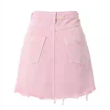 SOON FLOWER Asymmetric High Waist Denim Skirt Pink