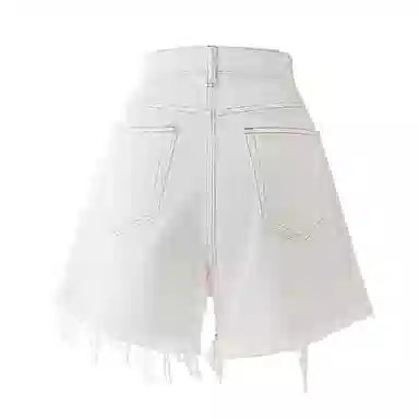 SOON FLOWER Distressed Denim Shorts White