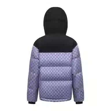 鸭鸭 拼色字母爱心印花连帽拉链羽绒服 男女同款