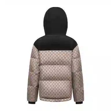 鸭鸭 拼色字母爱心印花连帽拉链羽绒服 男女同款