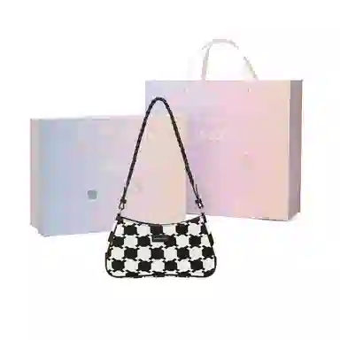 稻草人女包新款百搭棋格包简约单肩包腋下包 礼盒装