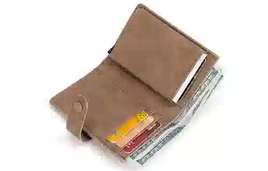 马莎兰缇 通勤纯色复古卡位防盗 超纤合成革 零钱包银行卡包 男款 咖啡色