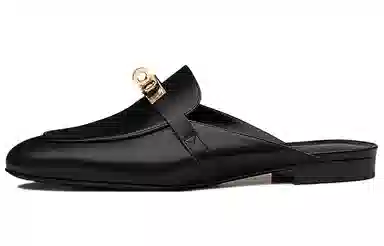 Hermes Oz Lambskin Logo Slip-On Mules Black