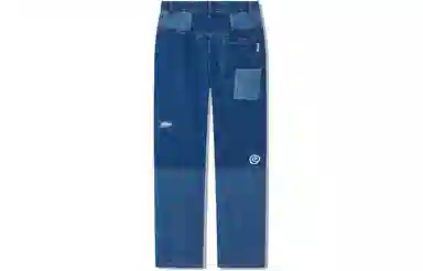 中国李宁 字母中腰直筒牛仔裤 男款 深牛仔蓝