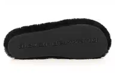 Alexander Wang Crystal Faux Fur Slides Black