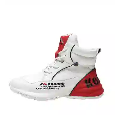 哥仑步 休闲百搭 防滑耐磨 高帮 生活休闲鞋 男款 白红