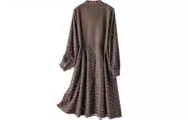 恒源祥 系带领碎花长袖连衣裙 咖啡色