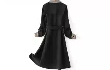 恒源祥 单排扣收腰中长款长袖连衣裙 黑色