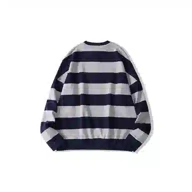 我是大卫 撞色拼接韩版基础款横条条纹潮流宽松卫衣 男女同款