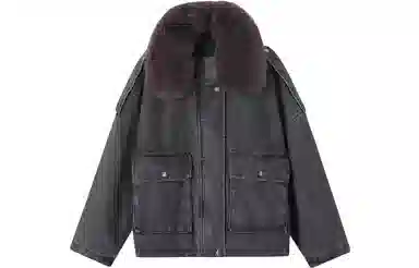 【dme】 毛边翻领加绒短款上衣宽松长袖夹克 女款 铅灰