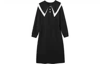 【dme】休闲纯色中腰长袖连衣裙 黑色