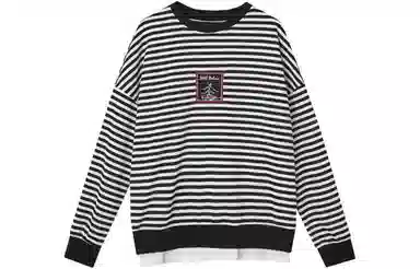 【dme】 圆领条纹薄款长袖卫衣 女款 黑白