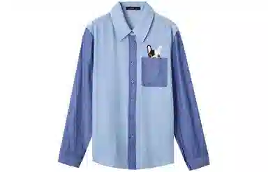 【dme】卡通刺绣拼色长袖衬衫 女款 浅牛仔蓝