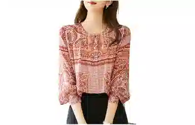 【dme】 圆领碎花宽松雪纺衫 女款 红色