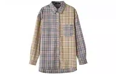 【dme】 宽松格子拼接长袖衬衫 女款 卡其