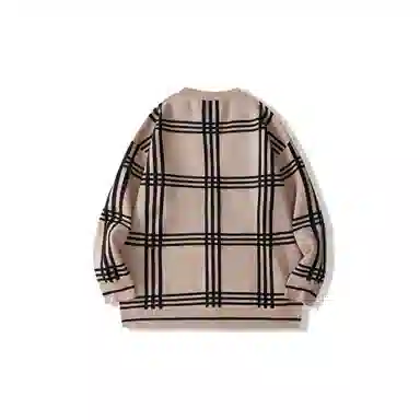 我是大卫 复古格子单排扣开衫慵懒风棋盘格条纹针织衫 男女同款