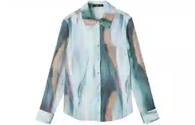 【dme】 休闲简约印花长袖衬衫 女款 雾蓝